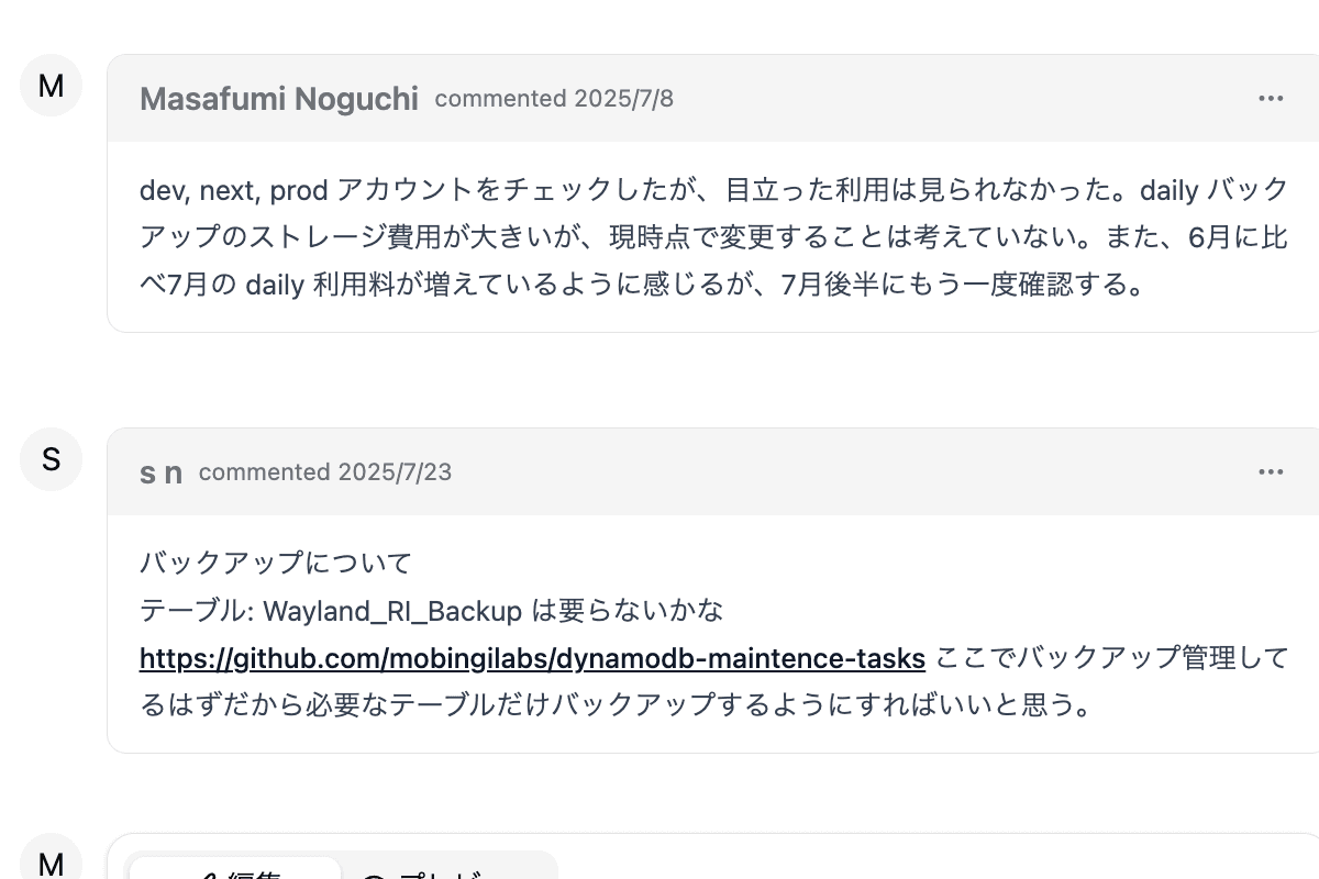 トピック別コミュニケーション画面。